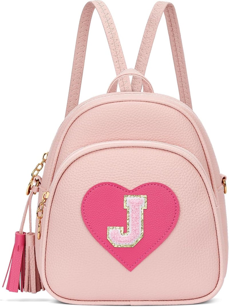CLOUDWINGS Girls Initial Mini Backpack Gifts for Kid Toddler Little Girl Teen Small Cute Heart Backpack Purse Preschool Kindergarten Bookbag，Pink-J - Image 1